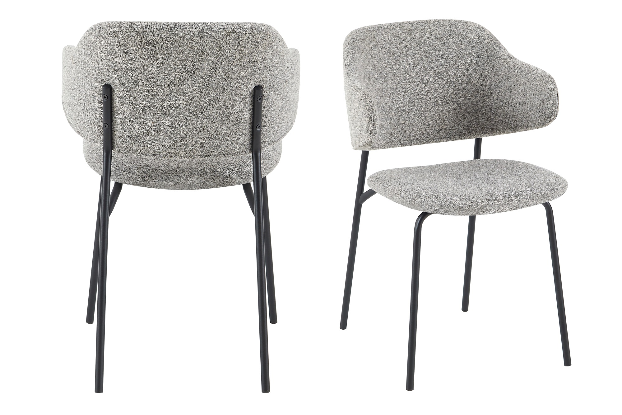 Armlehnstuhl SALESFEVER "Komfortabler Esszimmerstuhl mit Stil", grau (hellgrau, schwarz, schwarz), B:54cm H:83cm T:59cm, Metall, Polyester, Stühle, Armlehnstuhl, 2er Set: Design-Gestell mit ausgestellten Armlehnen