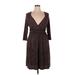Just My Women's Size Casual Dress - Wrap V Neck 3/4 Sleeve: Brown Jacquard Dresses - Women's Size 1X Plus