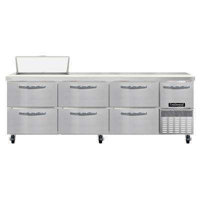 Continental RA93SN8-D 93" Sandwich/Salad Prep Table w/ Refrigerated Base, 115v, Stainless Steel, 6 Drawers