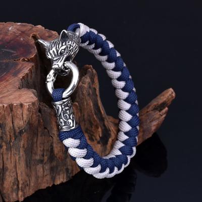 TEMU -inspired Men's Bracelet With Stainless Steel Wolf Head Charm And Braided Paracord - Ideal For Image