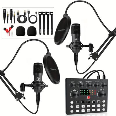 TEMU Podcast Equipment Bundle For 2, Audio Interface With Dj Mixer And , All-in-one Audio Mixer Perfect For Pc/phone/laptop, Recording, Streaming, Gaming