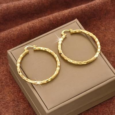 TEMU Fashionable Golden-plated Copper Hoop Women's Earrings, And Sexy Unique Embossed Hoop Earrings, Ear Jewelry Gifts Christmas Gift