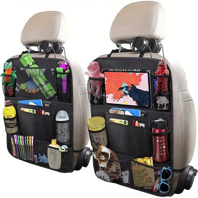 TEMU Car Backseat Organizer With Clear Tablet Holder, 10 Storage Pockets Seat Back Protectors Kick Mats Travel Accessories