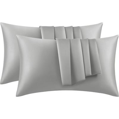 Woltu - 2x Satin Kissenbezug Grau 40 x 40 cm Premiun Kopfkissenbezug mit Reißverschluss Kissenhülle Image