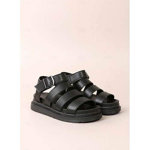 Schwarze Gladiatorsandalen für Damen – klobige Plateau-Sommerschuhe mit verstellbaren Riemen, stilvoll und bequem für Freizeitausflüge und den Strand Image