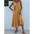 Damen Schwarz Gelb Blau Sommer Frühling Maxikleid Leinen-inspirierte Kleider Freizeitkleid Sommerkleid Basic Modern Täglich Wochenende Lässiger Schnitt Einfach V Ausschnitt