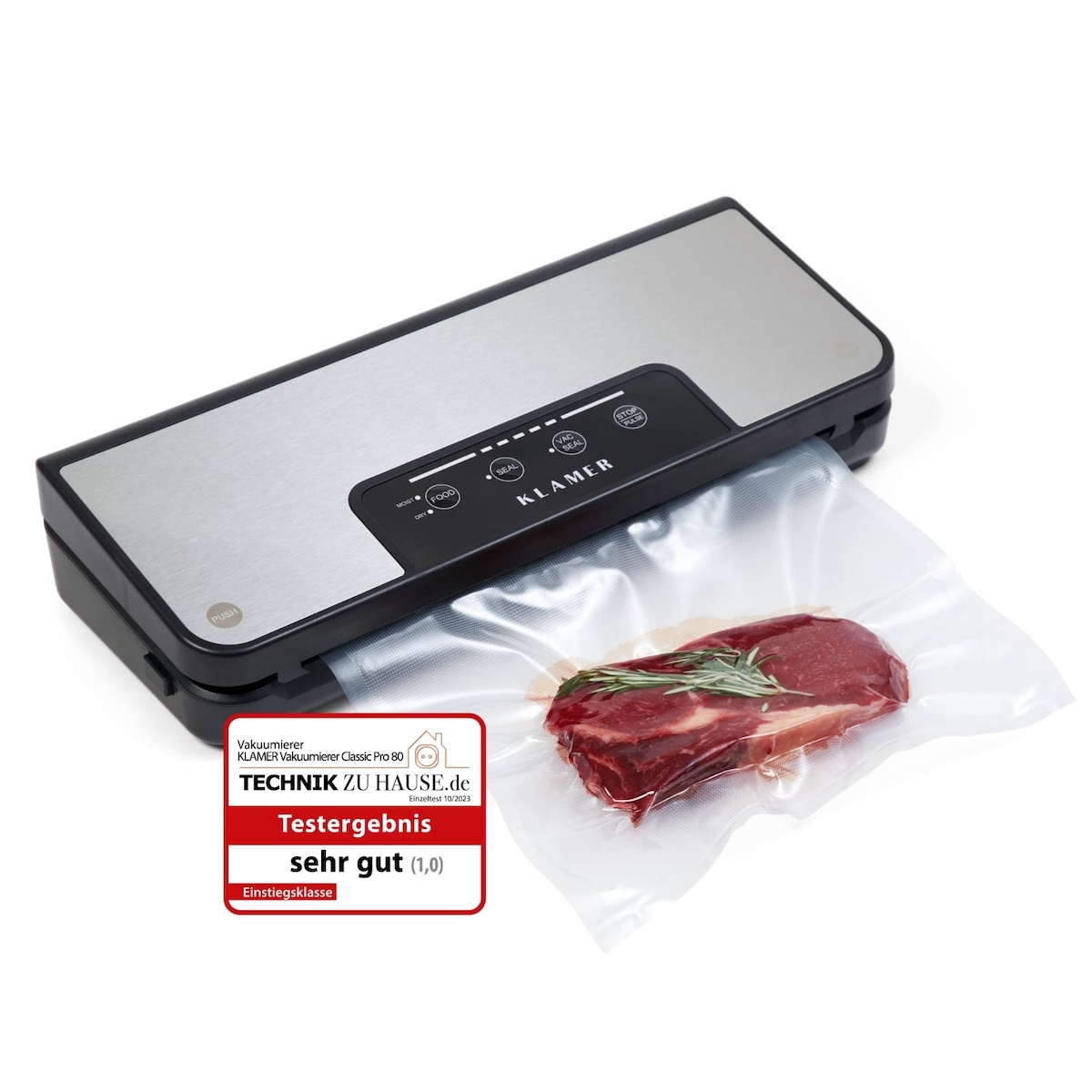 KLAMER Vakuumierer Automatisch Classic Pro 80 - Vakuumiergerät für trockene oder feuchte Lebensmittel und Sous Vide, inkl. Vakuumier-Beutel und Schla… Image