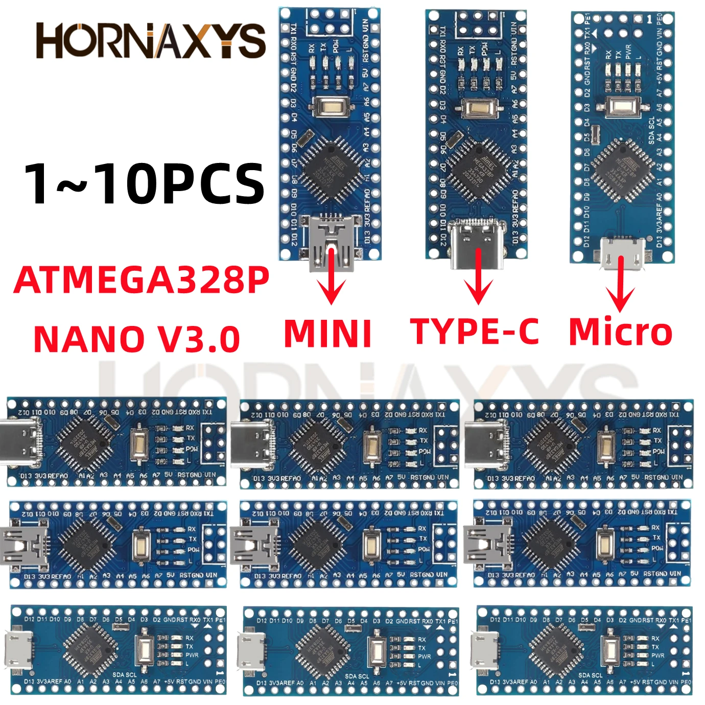 Mini / Type-C / Micro USB Nano 3.0 Con controller Nano compatibile con bootloader per driver USB arduino CH340 16Mhz ATMEGA328P