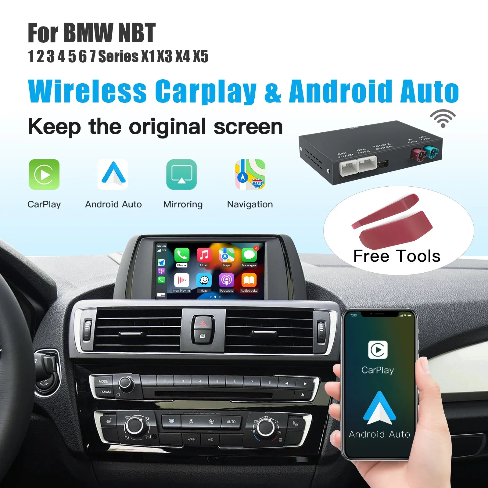 Drahtloses CarPlay Android AUTO für BMW NBT CIC System 1 2 3 4 5 6 7 Serie X1 X3 X4 X5 X6 MINI E60 E84 E70 F26 F25 F10 F11F20 F21 Image