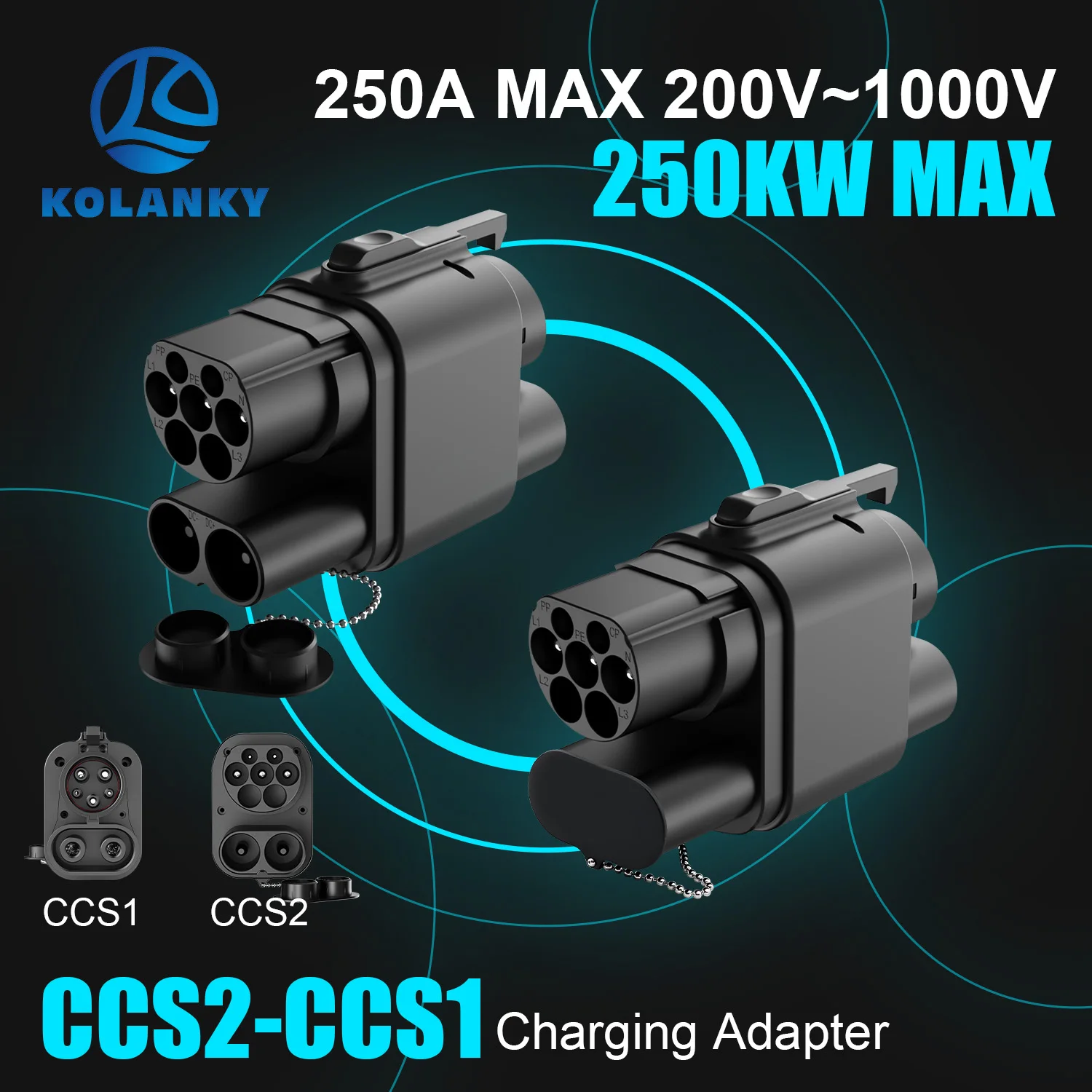 Kolanky EV-Ladegerät-Adapter CCS2 auf CCS1 AC DC Schnellladung 250 A für Elektrofahrzeuge PHEV Hybrid Cars ccs2 auf ccs1 Schnellladung Image
