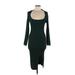 Fashion Nova Cocktail Dress - Midi Keyhole Long Sleeve: Green Dresses - Women's Size Medium