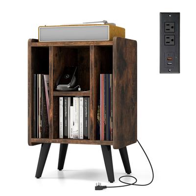 Gymax Record Player Stand w/ 4 Storage Compartments Supporting Legs
