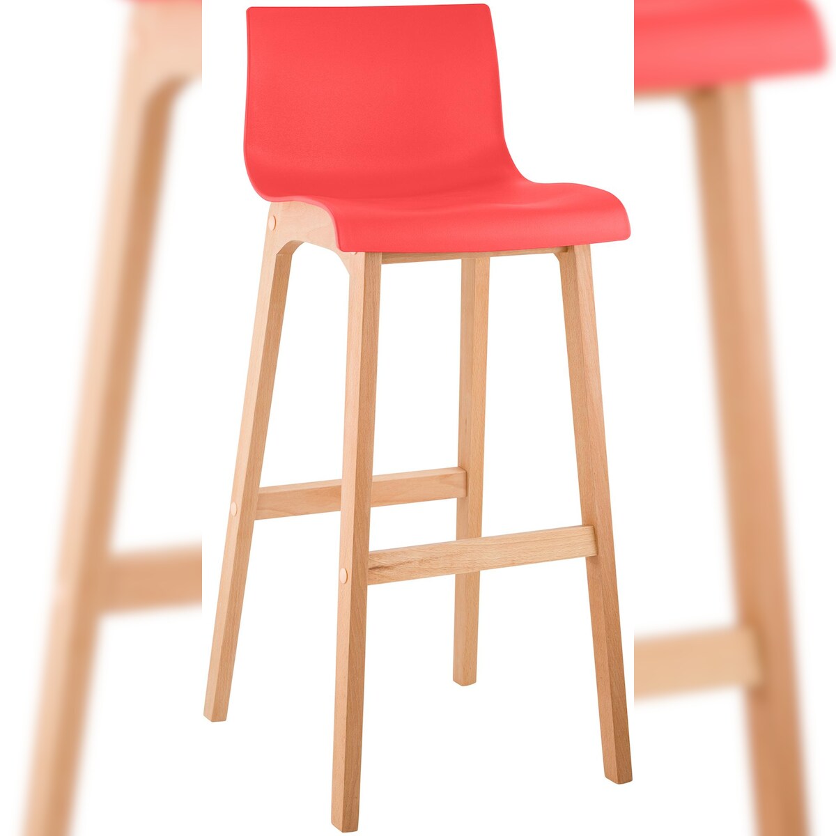 CLP Barhocker Hover Kunststoff Vierfußgestell Natura rot Image