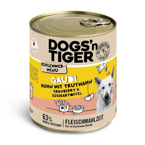 6 x 800 g Menu gourmet pour chien de Dogs’n Tiger au poulet, à la dinde, aux canneberges et à la patate douce, nourriture humide pour chien