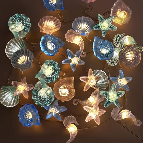 Lichterketten der Ozean-Serie, dekorative Sommer-Lichterketten aus Seestein, 2 m, 20 LEDs, 3 m, 30 LEDs, Partydeko am Meer, Küsten-Lichterketten, batteriebetrieben, Lichterkette für Urlaub, Image