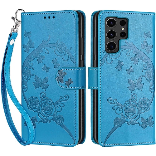 Handy Hülle Handyhüllen Für Samsung Galaxy S26 Ultra Plus S25 S24 S23 S22 S23 FE S21 Ultra Plus S20 A55 5G A35 5G Rückseite Mit Ständer Magnetisch Mit Handgelenkschlaufe Retro TPU PU-Leder Image