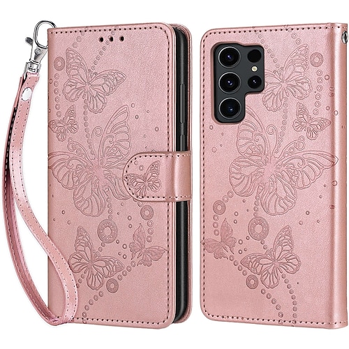 Handy Hülle Handyhüllen Für Samsung Galaxy S25 S24 S23 S23 FE S22 S21 Ultra Plus A55 5G A35 5G A25 A15 Rückseite Mit Ständer Magnetisch Mit Handgelenkschlaufe Retro TPU PU-Leder Image