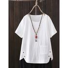 Women's Plus Size Linen-Inspired Shirts T Shirt Plain Daily Casual Short Sleeve Crew Neck Regular Tops Daily Pocket White Spring All Seasons