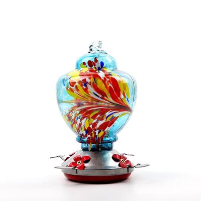 Hummingbird Feeder,Glass Bird Feeder with Color Hand Blown Glass,Leakproof Nectar Capacity Hummingbird Feeders, Garden Bird Feeders with Ant Moat Hook Easy to Clean Filling