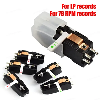 Dual Stylus Turntable Cartridge with Ruby+Sapphire Needles for LP 78 RPM Record Player Replacement