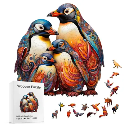 Wooden Puzzle Penguin Exquisite Gift Box with Irregular Shaped Animal Puzzle Gifts for Family