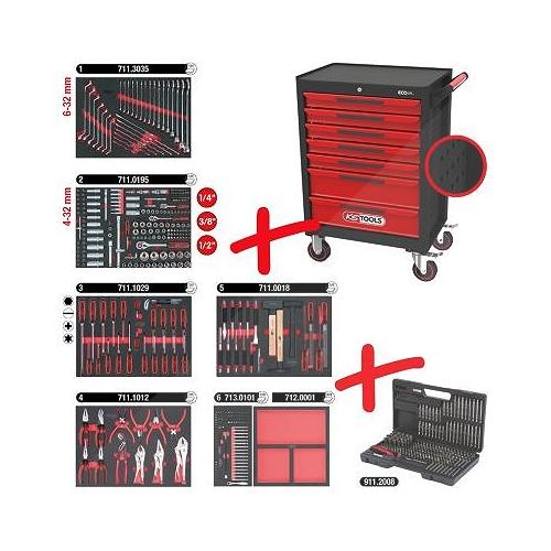 Ks Tools ECOline Werkzeugwagen, 7 Schubladen und 598 Premium-Werkzeugen [Hersteller-Nr. 897.7598]