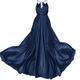 Women's Satin Long Dress Navy Blue Tied Back | Medium | Angelika Jozefczyk