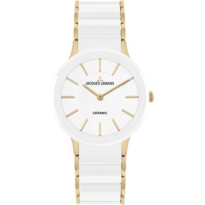 Keramikuhr JACQUES LEMANS "Dublin", weiß (weiß, goldfarben), Armbanduhren, Damen, Armbanduhr, Damenuhr, Keramik, Mineralglas mit Saphirbeschichtung Image