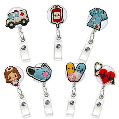 TEMU Cute Medical Series Retractable Badge Reels - Nurse, Doctor, Volunteer, Employee Id Holders Image