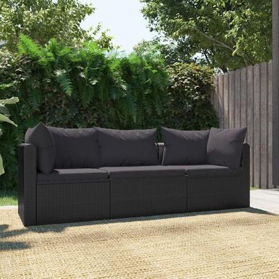 Vidaxl - 3-tlg. Garten-Sofagarnitur mit Auflagen Poly Rattan Schwarz Image
