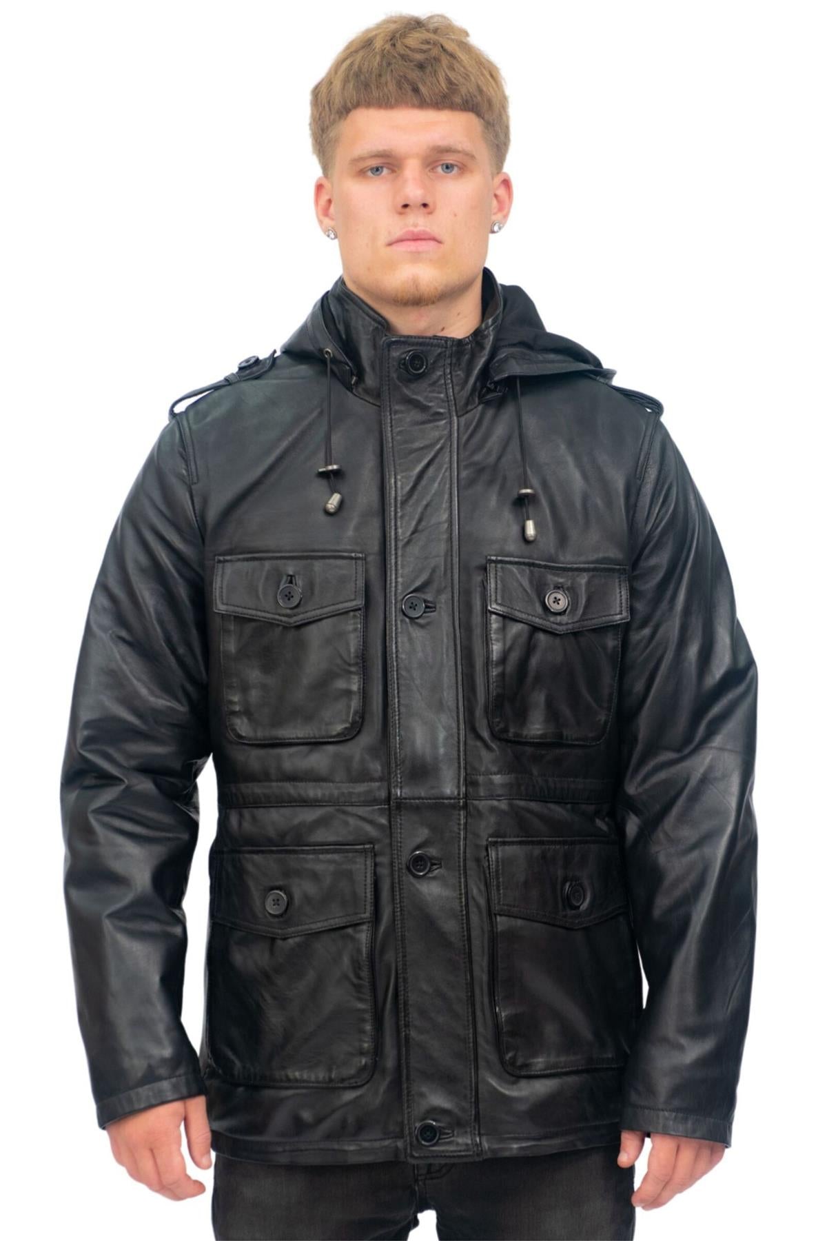 Herren-Trenchcoat aus Leder mit Kapuze – Medellin Image