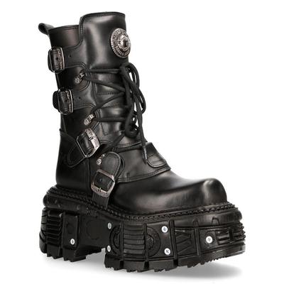 New Rock Unisex-Kampfplattformstiefel aus schwarzem Leder – TANK373-S1