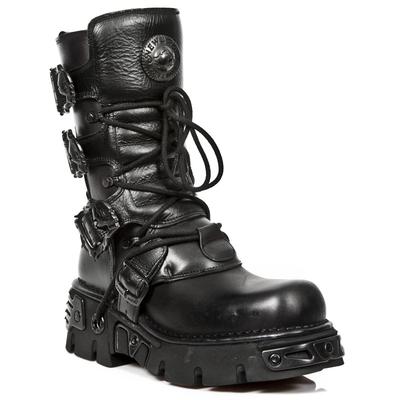 New Rock schwarze Lederstiefel mit mittlerer Wade-391-S18