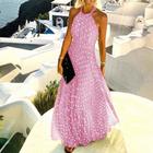 Women's Casual Dress Swing Dress PolkaDotDress Long Dress Maxi Dress Chiffon Dress Pleated Green Black Blue Sleeveless Print Spring Summer Halter Neck Vacation Beach Daily 2023 S M L XL