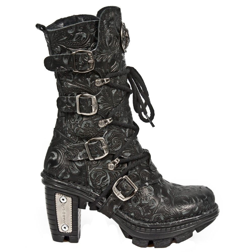 New Rock Damen-Gothic-Lederstiefel mit Blumenmuster – NEOTR005-S25 Image