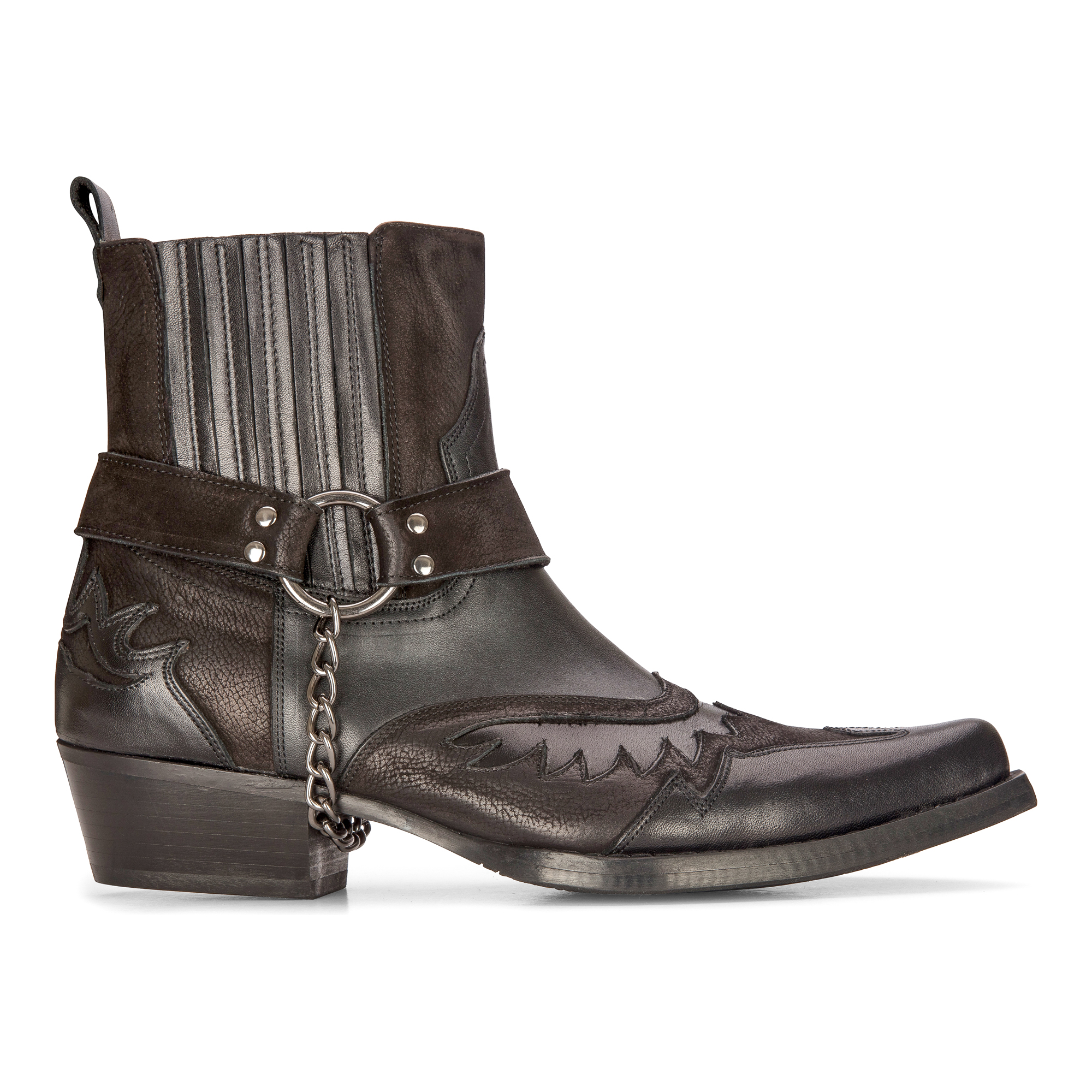 Herren-Cowboy-Stiefeletten aus Leder, Schwarz, Braun, kubanischer Biker, Winklepicker Western