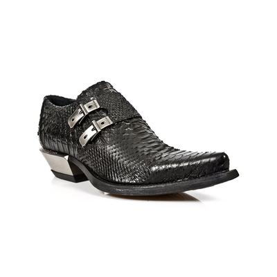 New Rock geprägte Python-Schuhe aus schwarzem Leder mit Schnallen-7934-S2 Image