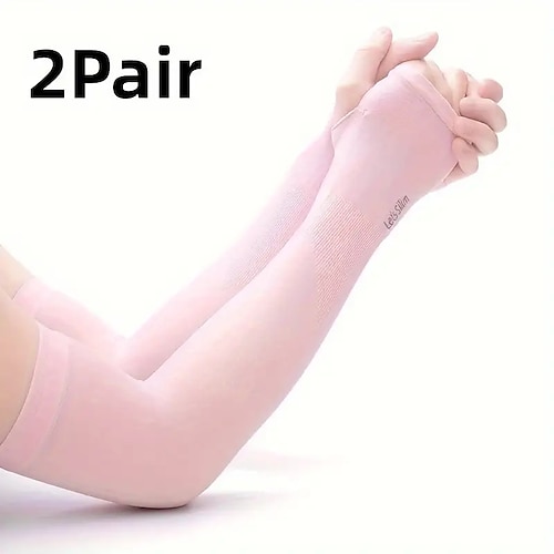 2 Paar lange, einfarbige Sonnenärmel, dünne, hochelastische, kühlende Armstulpen, Sommersportärmel zum Laufen, Angeln, Reiten Image