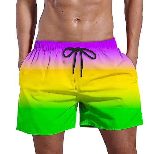 Herren Badehosen Badeshorts Boardshorts Kordelzug Tasche Elastischer Bund Farbblock Farbverlauf Komfort Schnelltrocknend Kurz Strand Ferien Wochenende Mode Lässig Gelb Mikroelastisch Image
