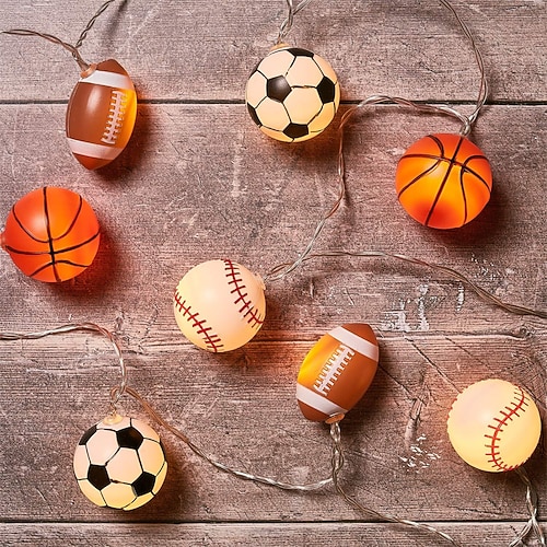 Fußball-Lichterkette, Sportball-Lichterkette, Weltfußball, USB- oder batteriebetrieben, 1,5 m, 3 m, 6 m Lichterkette, Mix aus Baseball-, Basketball- und Fußball-LED-Lichtern Image