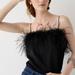 J. Crew Tops | J Crew Shirt Women Extra Small Black Collection Tank Top Silk Feather Trim Xs | Color: Black | Size: Xs