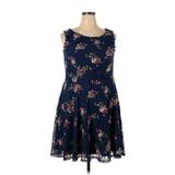City Studio Casual Dress - DropWaist Scoop Neck Sleeveless: Blue Floral Motif Dresses - Women's Size 18