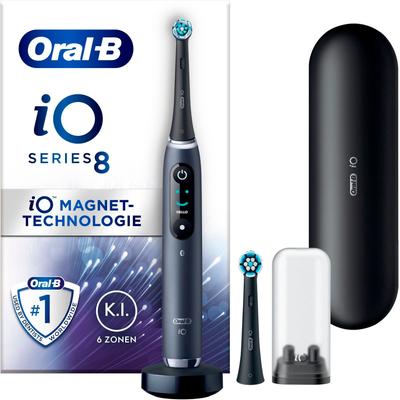 Elektrische Zahnbürste ORAL-B "iO 8" Elektrozahnbürsten schwarz (black onyx) mit Magnet-Technologie, 6 Putzmodi, Farbdisplay & Reiseetui