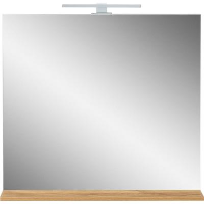 Badspiegel ANDAS "Majtum mit Ablageboden und LED-Beleuchtung", braun (navarra, eiche, nachbildung), B:76cm H:75cm T:15cm, FSC-zertifizierter Holzwerkstoff, Spiegel, Breite 76 cm, widerstandsfähige Oberfläche, Made in Germany Image