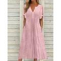 Tenue décontractée Robe d'été Robe plissée Femme Plein Dentelle Ruché Col V Mode Elégant Extérieur du quotidien Manche Courte Ample Blanche Rose Claire Bleu Eté Printemps S M L XL XXL