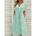 Tenue décontractée Robe d'été Robe plissée Femme Plein Dentelle Ruché Col V Mode Elégant Extérieur du quotidien Manche Courte Ample Blanche Rose Claire Bleu Eté Printemps S M L XL XXL