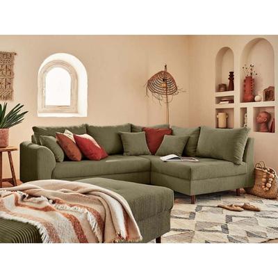 Lisa Design - Rune – ecksofa rechts – 4-sitzer – mit hocker – aus cord - grün Image