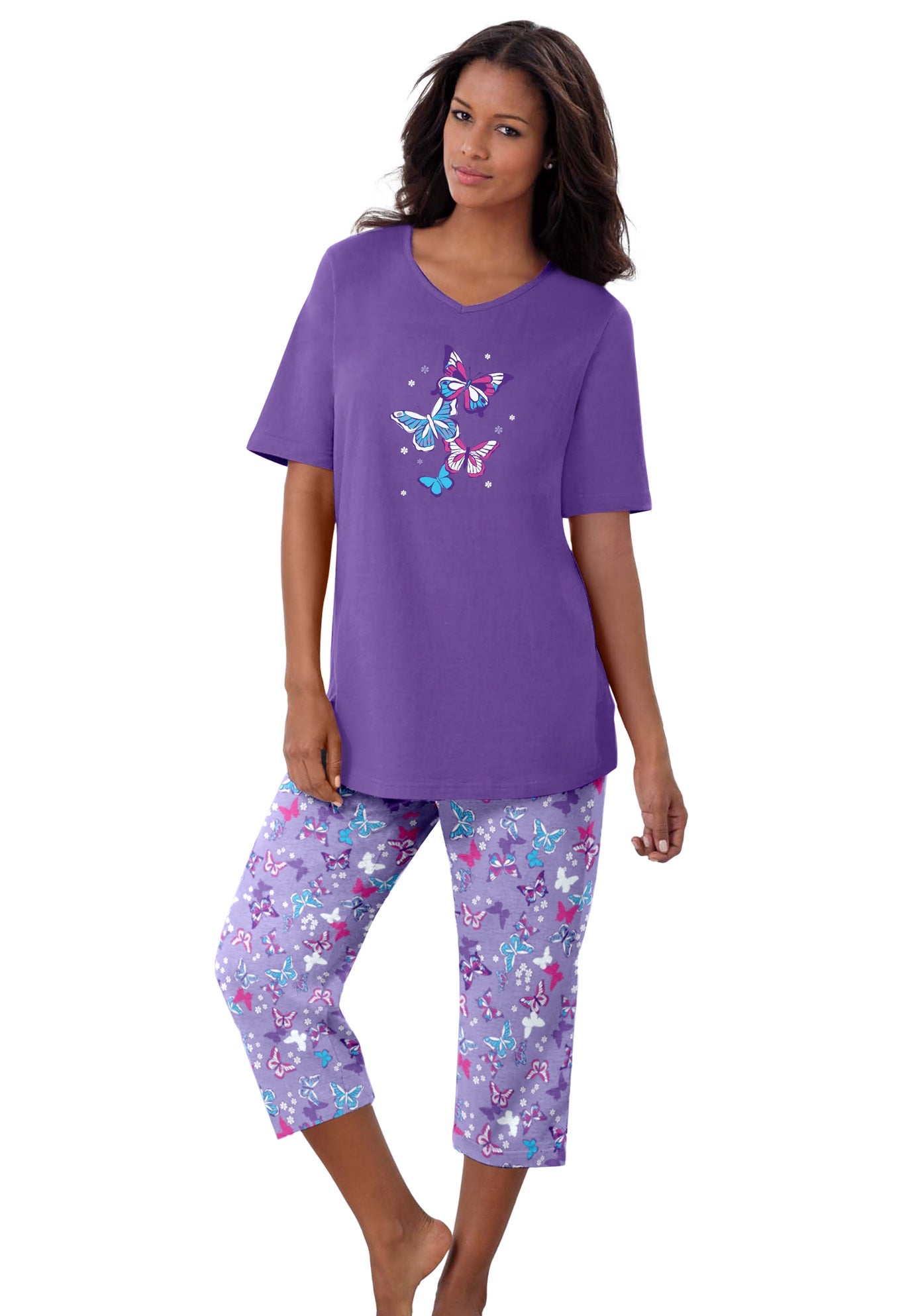 Plus Size Women's 2-Piece Capri PJ Set by Dreams & Co. in Soft Iris Butterflies (Size 4X) Pajamas