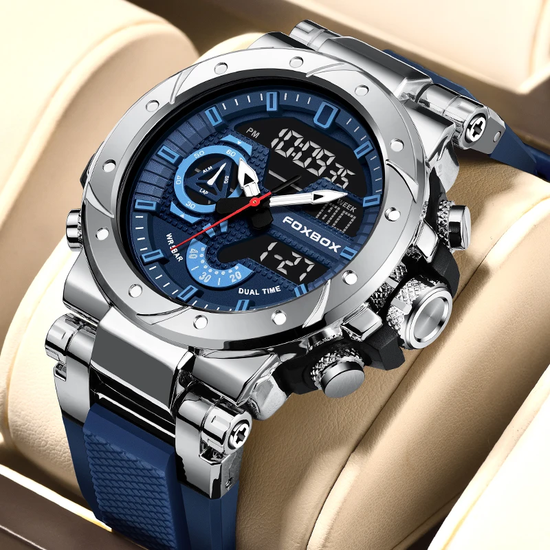 Foxbox Luxus Militär uhren für Männer lässig wasserdicht Sport Quarzuhr digitale Mode Dual Display Uhr Männer montre homme Image
