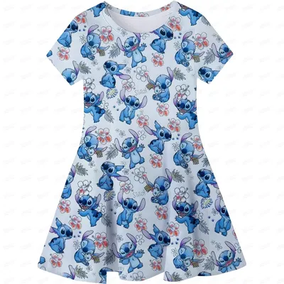 Fashion Summer Stitch Disney Dresses For Girls Soft Clothes 2 To 8 Years Old Cartoon Clothing